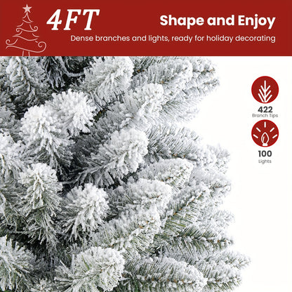 4/5/6/7/7.5/9ft Full Snow Flocked Xmas Tree 2025 New Style - 100-450 Warm White Lights, 301-1213 Lush Branches, Foldable Base | Ideal Holiday Decoration for Home/Office/Party