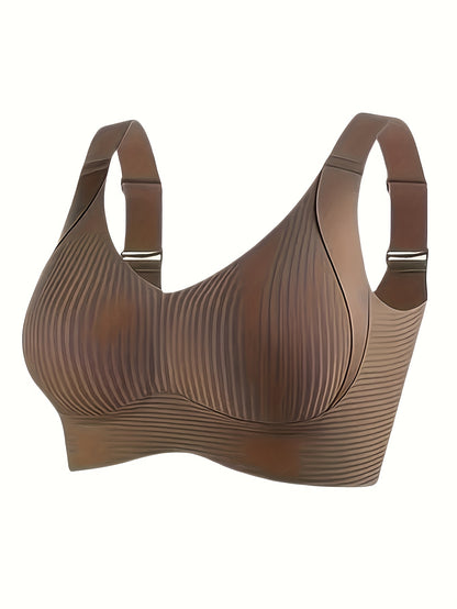 1/2/4pcs Women'S Seamless Bra - Elegant Solid Color, Wide Shoulder Straps And Built-in Bra, Comfortable And Breathable Wireless Support, No Padding Ribbed Texture - Available In White, Beige, Black, Brow