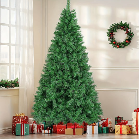 6/7.5/9ft Large Pre-Decorated Artificial Spruce Tree with Flame-Retardant PVC Branches & Sturdy Metal Base - Easy Assembly Realistic Green Pine Tree for / Christmas, Multi-Holiday Decor Suitable for, Office, Parties
