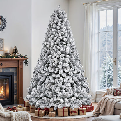 4/5/6/7/7.5/9ft Full Snow Flocked Xmas Tree 2025 New Style - 100-450 Warm White Lights, 301-1213 Lush Branches, Foldable Base | Ideal Holiday Decoration for Home/Office/Party