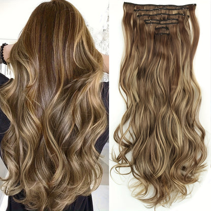 7 Sets (16 Clips) Clip-In Curly Hair Extensions for Women - 24" Long Blonde/Brown/Beige/Balayage Ombre Wavy Wig Pieces, -Looking Volume & Length for Everyday, Parties, Weddings, Sensitive Scalp Friendly - Easy Clip-On Extensi