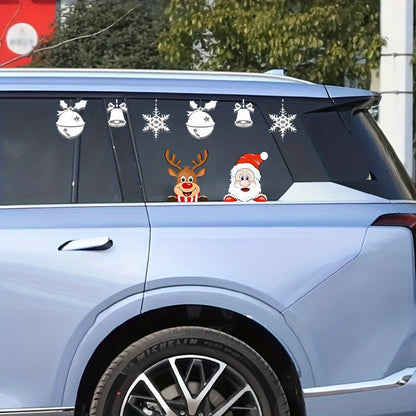 Festive Holiday Vehicle Decals - Waterproof Santa & Reindeer Window Clings - Self-Adhesive Vinyl Christmas Decorations with Glitter, Suitable for Glass, Metal, Ceramic Surfaces - Anime Theme, Single Use