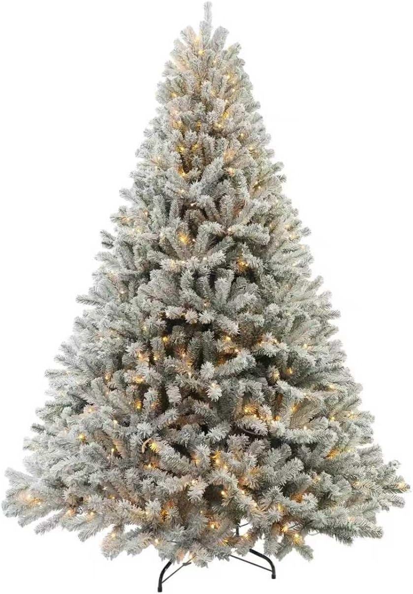 Prelit Christmas Tree with Lights 6Ft - Premium Snow Flocked Artificial Xmas Tree,With 874 Branch Tips and 250 Warm Lightsm,Support Automatique,Perfect Choice for Christmas Decorations,White