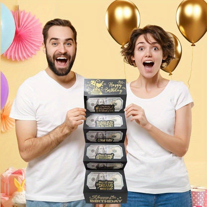 [Elegant Birthday Gift Envelope] Elegant Black and Golden Birthday Gift Envelope with 6 Slots - Unique Souvenir for Any Birthday Celebration, Cartoon Fantasy Theme