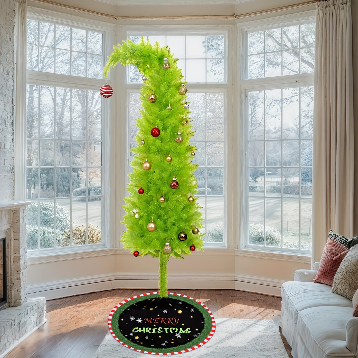 6-foot Artificial Christmas Tree - Bendable, Unique Decorations, Tree Skirt, String Lights, Christmas Ball | Party Decor for Shop Window
