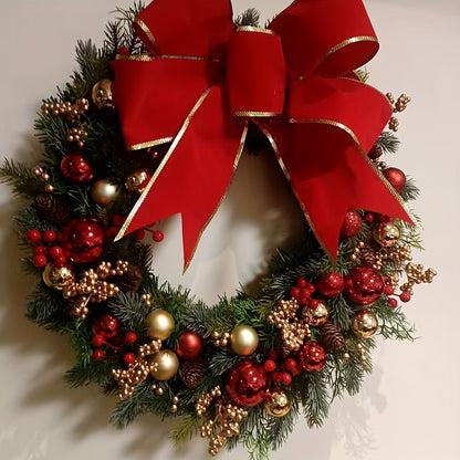 TUREHOM 16'' Sparkly Red Berries, Pine Cones & Reindeer Christmas Wreath - Pre-Decorated All-Weather Plastic Door Hanger for Front Door, Wall, / Holiday Party Decorations, Christmas Decor