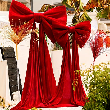 1pc Giant Luxurious Red Bow Party Decoration - 31.5 Inch Elegant Satin Tassel Ribbon with Large Full Round Bow & Long Trailing Tail, Self-Standing Design for Christmas, Birthdays, Weddings, New Year'S Eve - No /Electricity, D