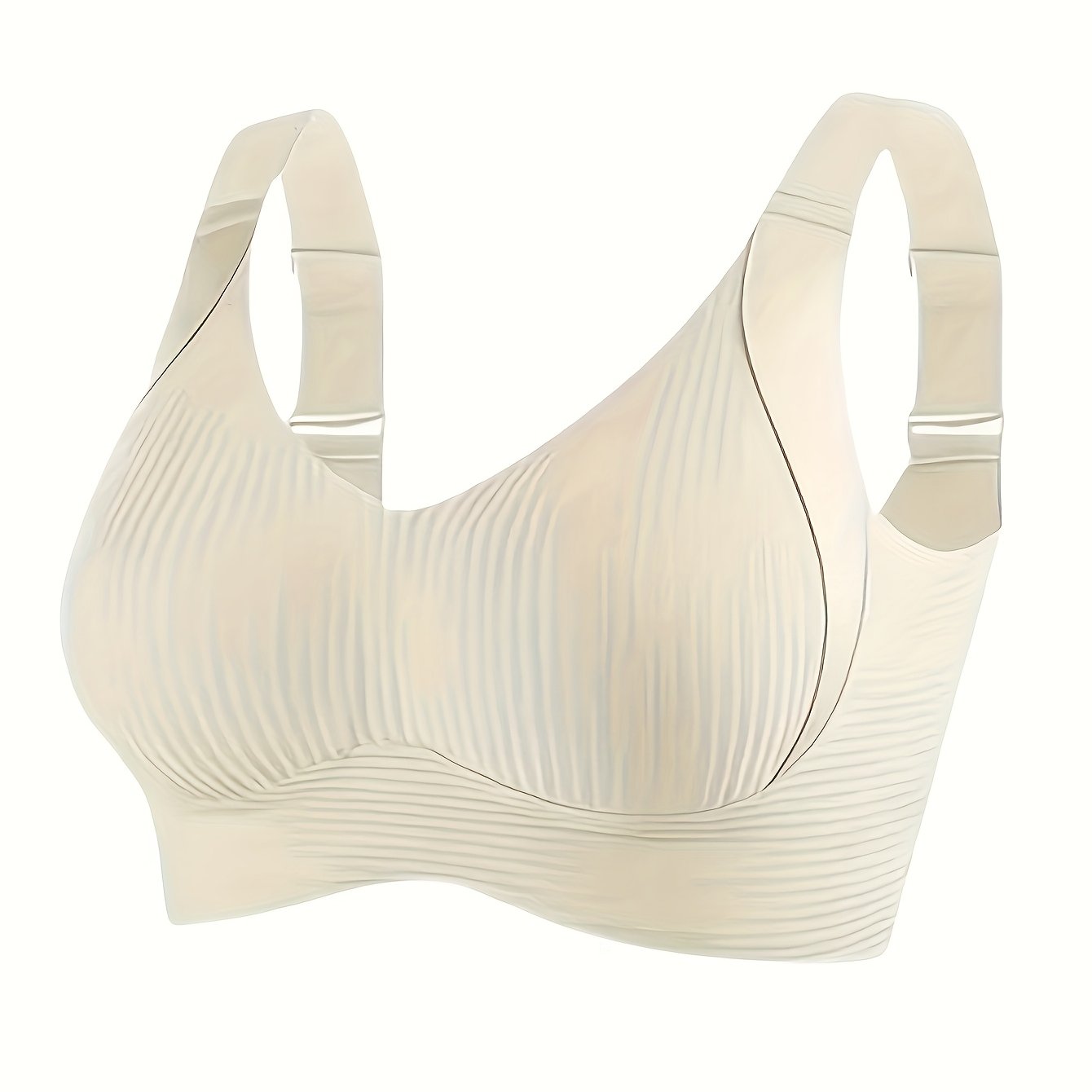 1/2/4pcs Women'S Seamless Bra - Elegant Solid Color, Wide Shoulder Straps And Built-in Bra, Comfortable And Breathable Wireless Support, No Padding Ribbed Texture - Available In White, Beige, Black, Brow