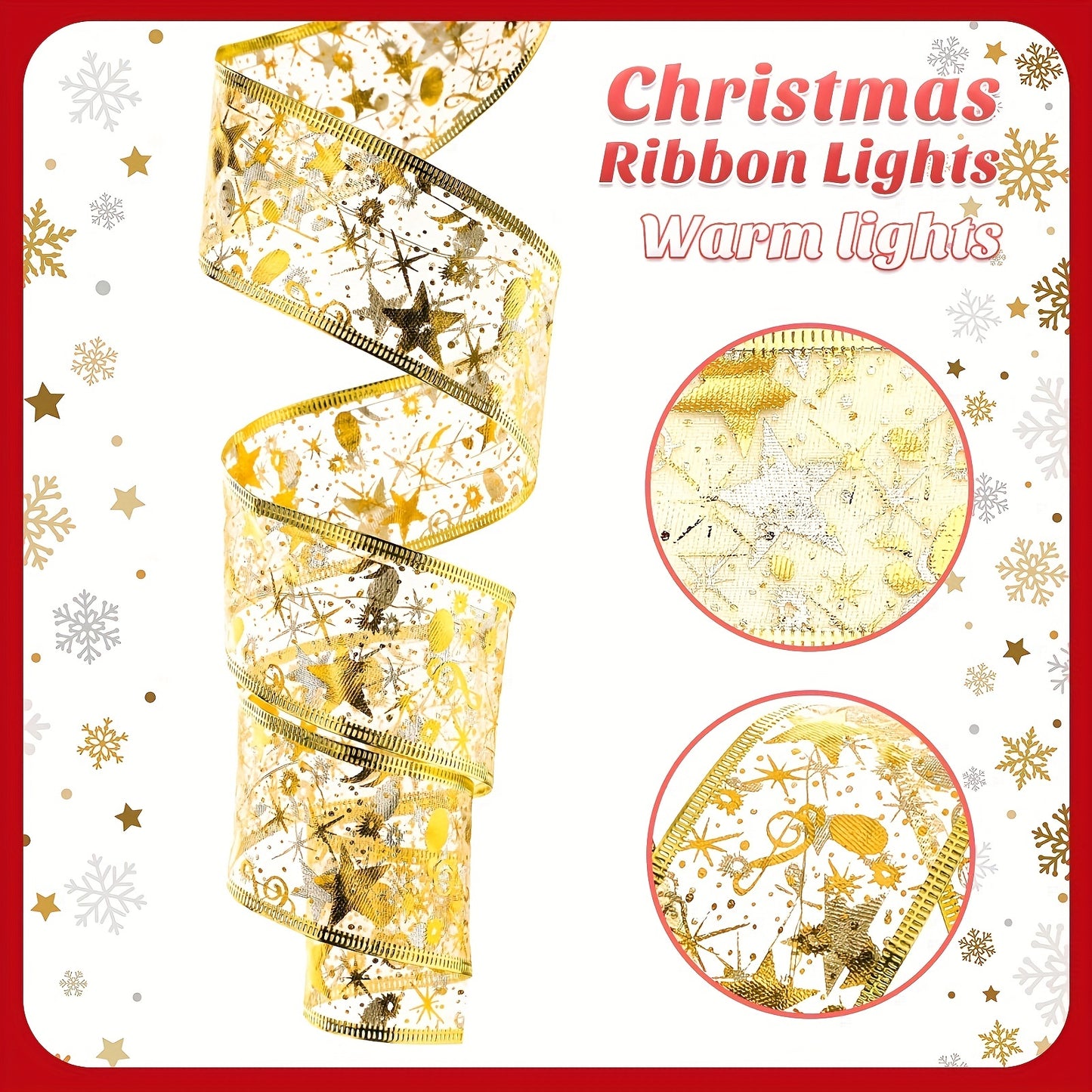 1Pc Christmas Tree Decorative Light, Battery-Powered 100LED Golden Ribbon Fairy Lights With 2 Modes (Fast/Slow Flash), For Christmas Tree, Bedroom, Porch, Holiday, Wedding, Christmas, Party And Gift Box