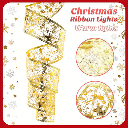 1Pc Christmas Tree Decorative Light, Battery-Powered 100LED Golden Ribbon Fairy Lights With 2 Modes (Fast/Slow Flash), For Christmas Tree, Bedroom, Porch, Holiday, Wedding, Christmas, Party And Gift Box