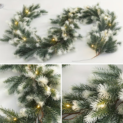 6FT Christmas Wreath, Artificial Pine And Cypress Wreath, Christmas Decoration Watch Set, Background Wall Room, Winter Wreath, Indoor Christmas Decoration, 8-function Battery, 50 Light Beads