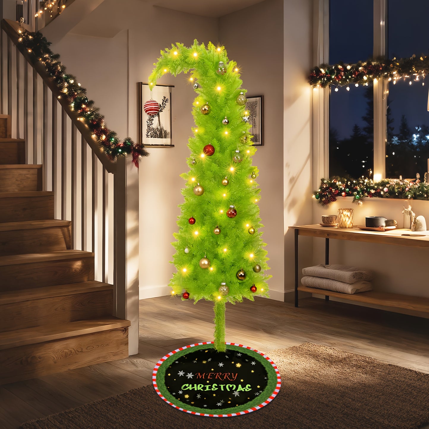 6-foot Artificial Christmas Tree - Bendable, Unique Decorations, Tree Skirt, String Lights, Christmas Ball | Party Decor for Shop Window