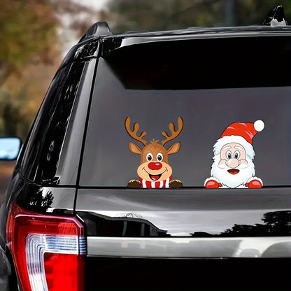 Festive Holiday Vehicle Decals - Waterproof Santa & Reindeer Window Clings - Self-Adhesive Vinyl Christmas Decorations with Glitter, Suitable for Glass, Metal, Ceramic Surfaces - Anime Theme, Single Use