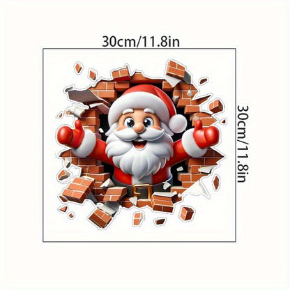 3D Santa Breakthrough Wall Sticker - Shiny PVC Christmas Sticker for Living Room, Bedroom and Home Decor, Cross Border, Wallpaper