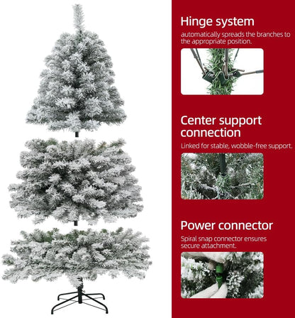 Prelit Christmas Tree with Lights 6Ft - Premium Snow Flocked Artificial Xmas Tree,With 874 Branch Tips and 250 Warm Lightsm,Support Automatique,Perfect Choice for Christmas Decorations,White