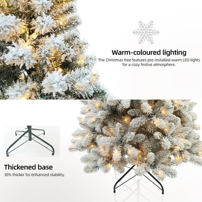 Prelit Christmas Tree with Lights 6Ft - Premium Snow Flocked Artificial Xmas Tree,With 874 Branch Tips and 250 Warm Lightsm,Support Automatique,Perfect Choice for Christmas Decorations,White