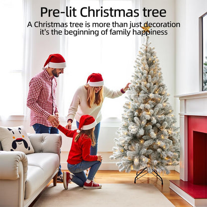 Prelit Christmas Tree with Lights 6Ft - Premium Snow Flocked Artificial Xmas Tree,With 874 Branch Tips and 250 Warm Lightsm,Support Automatique,Perfect Choice for Christmas Decorations,White