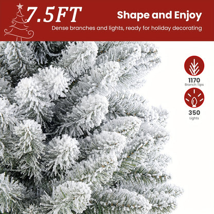 4/5/6/7/7.5/9ft Full Snow Flocked Xmas Tree 2025 New Style - 100-450 Warm White Lights, 301-1213 Lush Branches, Foldable Base | Ideal Holiday Decoration for Home/Office/Party