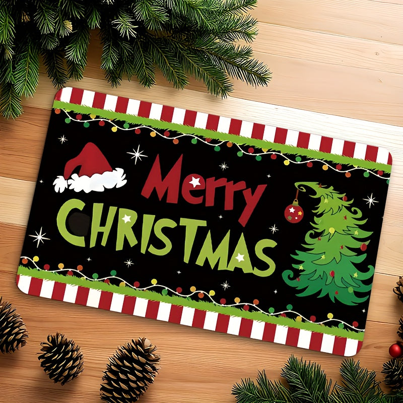 1pc holiday Christmas gift welcome doormat with Christmas joy poster design, suitable for living room, bedroom, bathroom, kitchen, and laundry room decoration, festive entrance mat seasonal decoration, Christmas Doormat, Fest