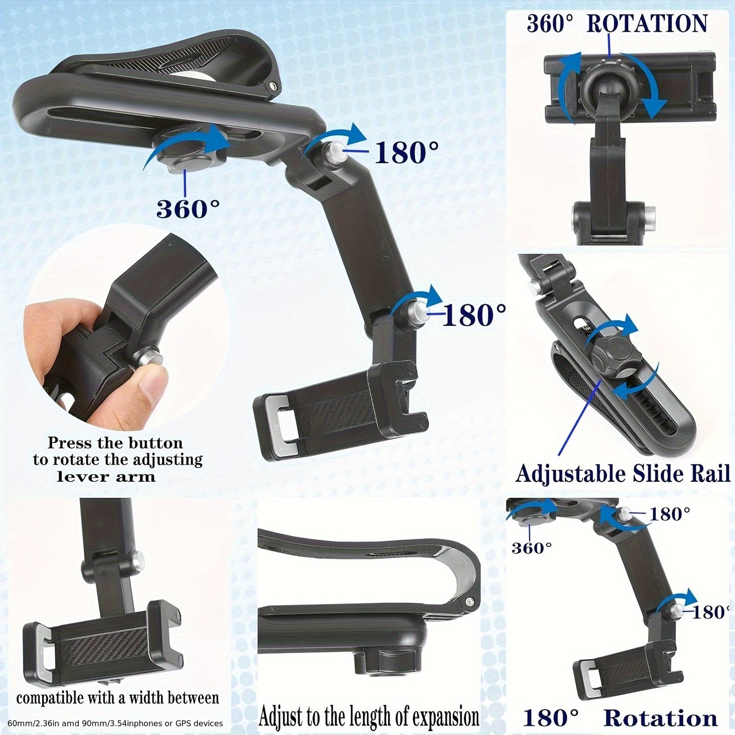 1 Universal 1080 ° Rotatable Car Phone Holder, Installed On The Sunshade Car Holder, Durable ABS Material, Suitable For Adjustable Installation In Bedrooms, Kitchens, And Vehicles