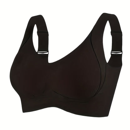 1/2/4pcs Women'S Seamless Bra - Elegant Solid Color, Wide Shoulder Straps And Built-in Bra, Comfortable And Breathable Wireless Support, No Padding Ribbed Texture - Available In White, Beige, Black, Brow