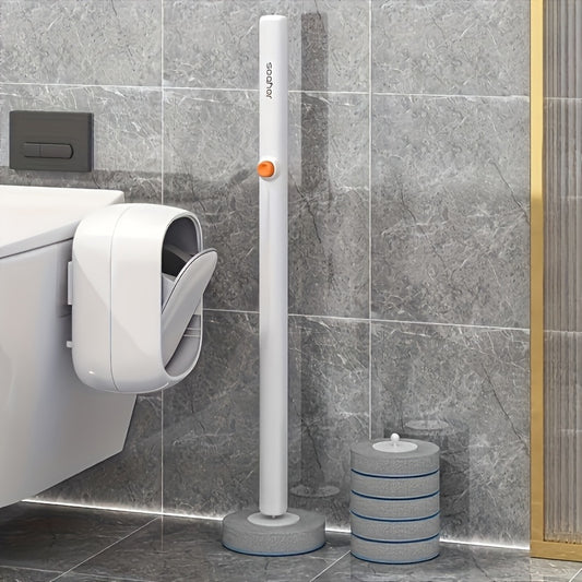 White Disposable Toilet Brush Set with Wall-Mounted Holder And Scrubbing Solution Wand Refills - Bathroom Cleaning Kit (1-Pack)