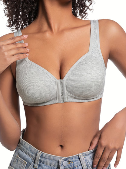 4pcs Women's Elegant Seamless Push-Up Bras - Front Closure, Breathable Nylon, Non-Padded Comfort Fit, Beige & Black for Casual Attire & Casual Outfits, Wirefree Bras, Sleek Bra Design, Smooth Texture Finish