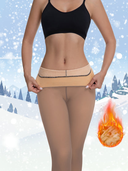 Fake Semi-Transparent Warm Pantyhose - Thick Transparent Tights with High-Elasticity Full Coverage Leggings, Solid Color for boots, Short Skirts & Dresses - Machine Washable Winter Wear (Not see-through)