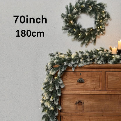 6FT Christmas Wreath, Artificial Pine And Cypress Wreath, Christmas Decoration Watch Set, Background Wall Room, Winter Wreath, Indoor Christmas Decoration, 8-function Battery, 50 Light Beads