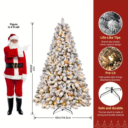4/5/6/7/7.5/9ft Full Snow Flocked Xmas Tree 2025 New Style - 100-450 Warm White Lights, 301-1213 Lush Branches, Foldable Base | Ideal Holiday Decoration for Home/Office/Party