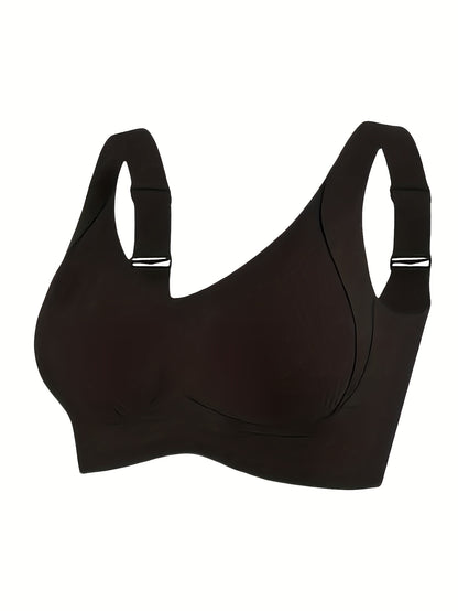 1/2/4pcs Women'S Seamless Bra - Elegant Solid Color, Wide Shoulder Straps And Built-in Bra, Comfortable And Breathable Wireless Support, No Padding Ribbed Texture - Available In White, Beige, Black, Brow