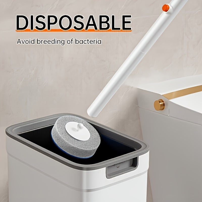 White Disposable Toilet Brush Set with Wall-Mounted Holder And Scrubbing Solution Wand Refills - Bathroom Cleaning Kit (1-Pack)