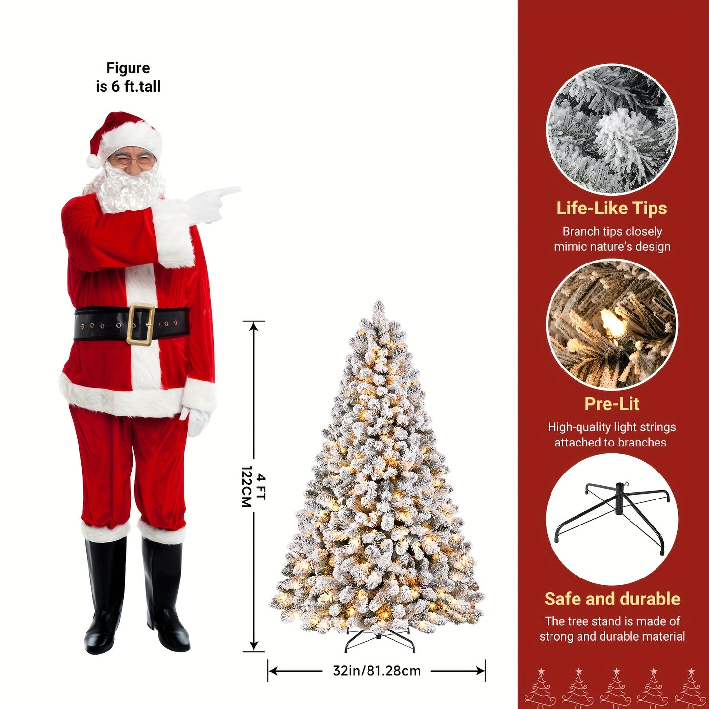 4/5/6/7/7.5/9ft Full Snow Flocked Xmas Tree 2025 New Style - 100-450 Warm White Lights, 301-1213 Lush Branches, Foldable Base | Ideal Holiday Decoration for Home/Office/Party