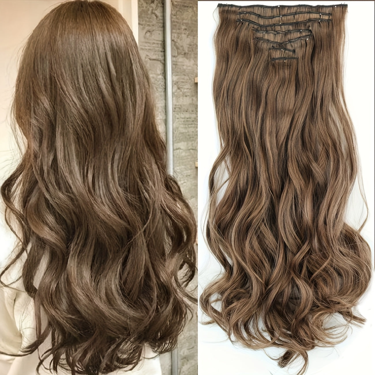 7 Sets (16 Clips) Clip-In Curly Hair Extensions for Women - 24" Long Blonde/Brown/Beige/Balayage Ombre Wavy Wig Pieces, -Looking Volume & Length for Everyday, Parties, Weddings, Sensitive Scalp Friendly - Easy Clip-On Extensi