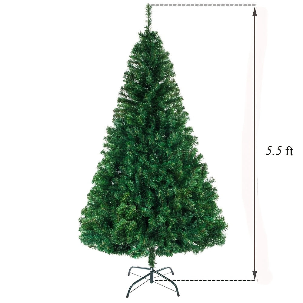 8ft Full Green Flat Top Christmas Tree with Sturdy Metal Stand - 1138 Branches for Indoor And Outdoor Holiday Decorations