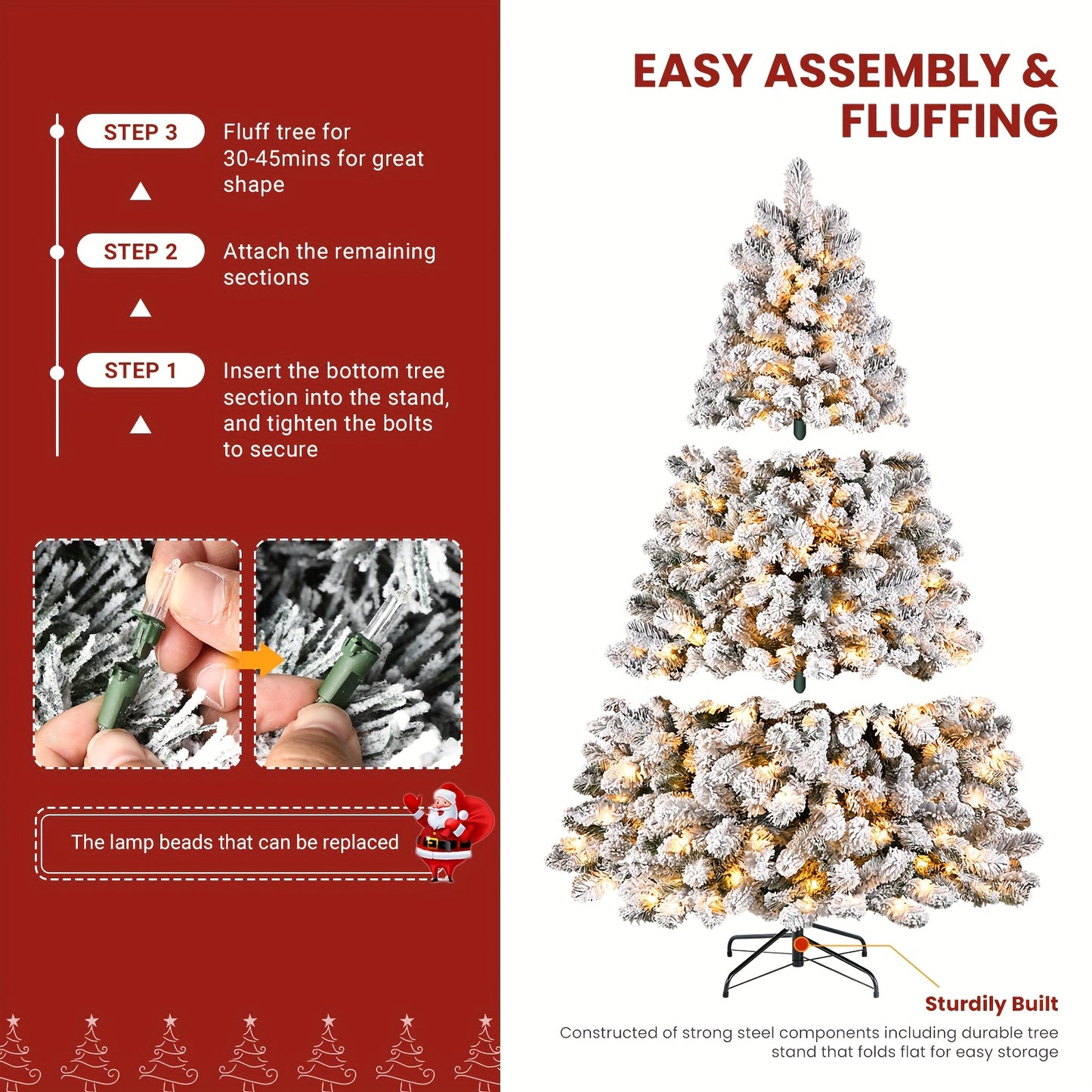 4/5/6/7/7.5/9ft Full Snow Flocked Xmas Tree 2025 New Style - 100-450 Warm White Lights, 301-1213 Lush Branches, Foldable Base | Ideal Holiday Decoration for Home/Office/Party
