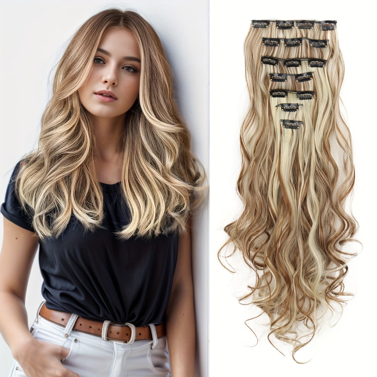 Suitable for Women 16 Cards 7pcs Water Ripple Large Wave Viscose Hair Extension Pieces Increase Hair Volume Wig Pieces Halloween