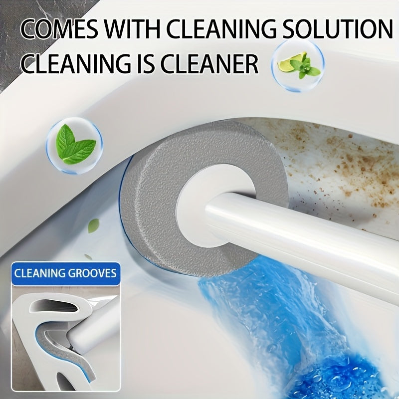 White Disposable Toilet Brush Set with Wall-Mounted Holder And Scrubbing Solution Wand Refills - Bathroom Cleaning Kit (1-Pack)