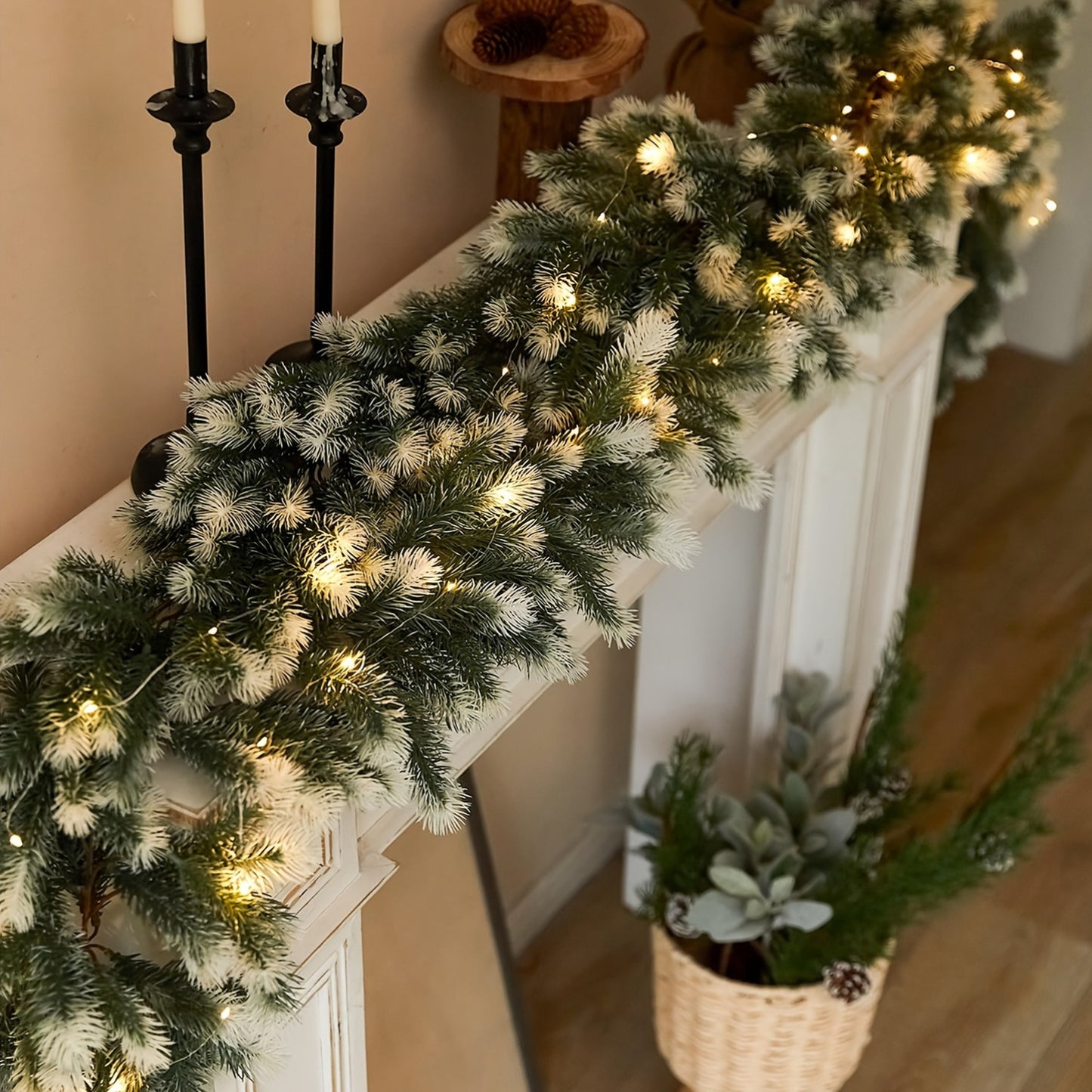 6FT Christmas Wreath, Artificial Pine And Cypress Wreath, Christmas Decoration Watch Set, Background Wall Room, Winter Wreath, Indoor Christmas Decoration, 8-function Battery, 50 Light Beads