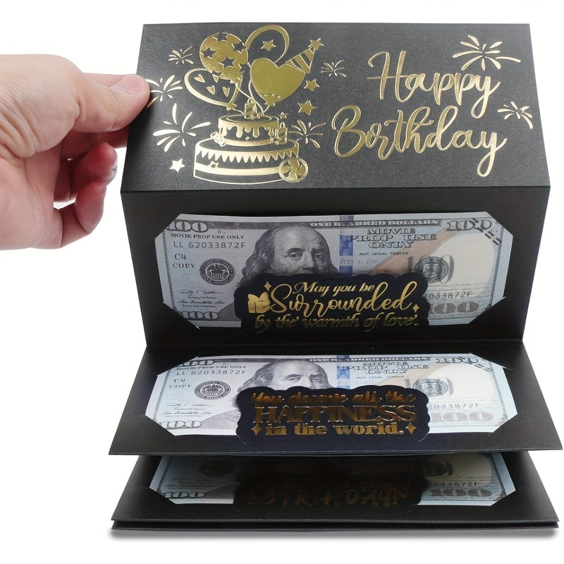 [Elegant Birthday Gift Envelope] Elegant Black and Golden Birthday Gift Envelope with 6 Slots - Unique Souvenir for Any Birthday Celebration, Cartoon Fantasy Theme