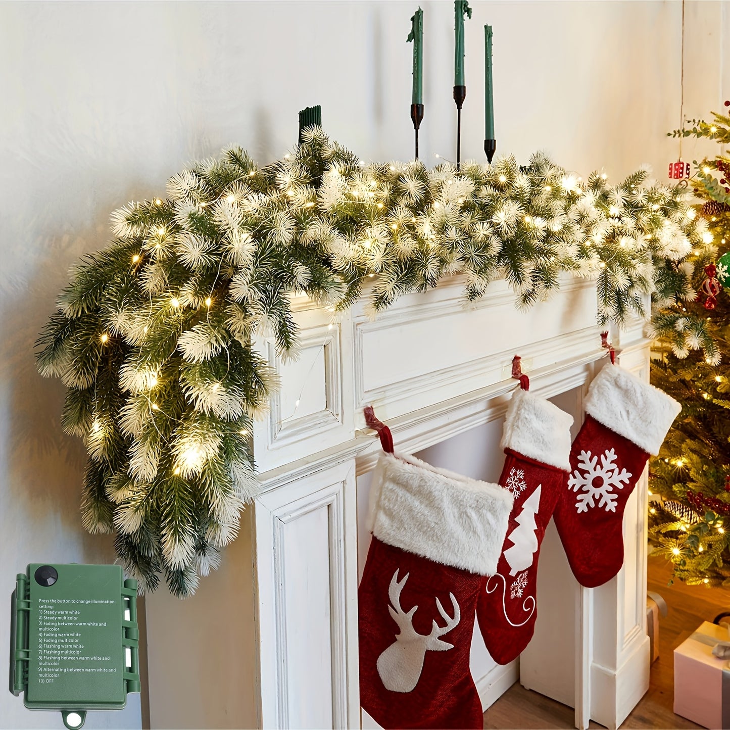 6FT Christmas Wreath, Artificial Pine And Cypress Wreath, Christmas Decoration Watch Set, Background Wall Room, Winter Wreath, Indoor Christmas Decoration, 8-function Battery, 50 Light Beads