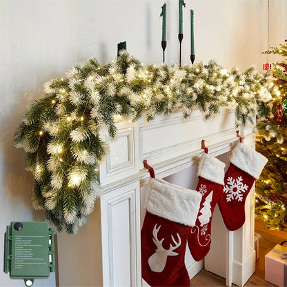 6FT Christmas Wreath, Artificial Pine And Cypress Wreath, Christmas Decoration Watch Set, Background Wall Room, Winter Wreath, Indoor Christmas Decoration, 8-function Battery, 50 Light Beads