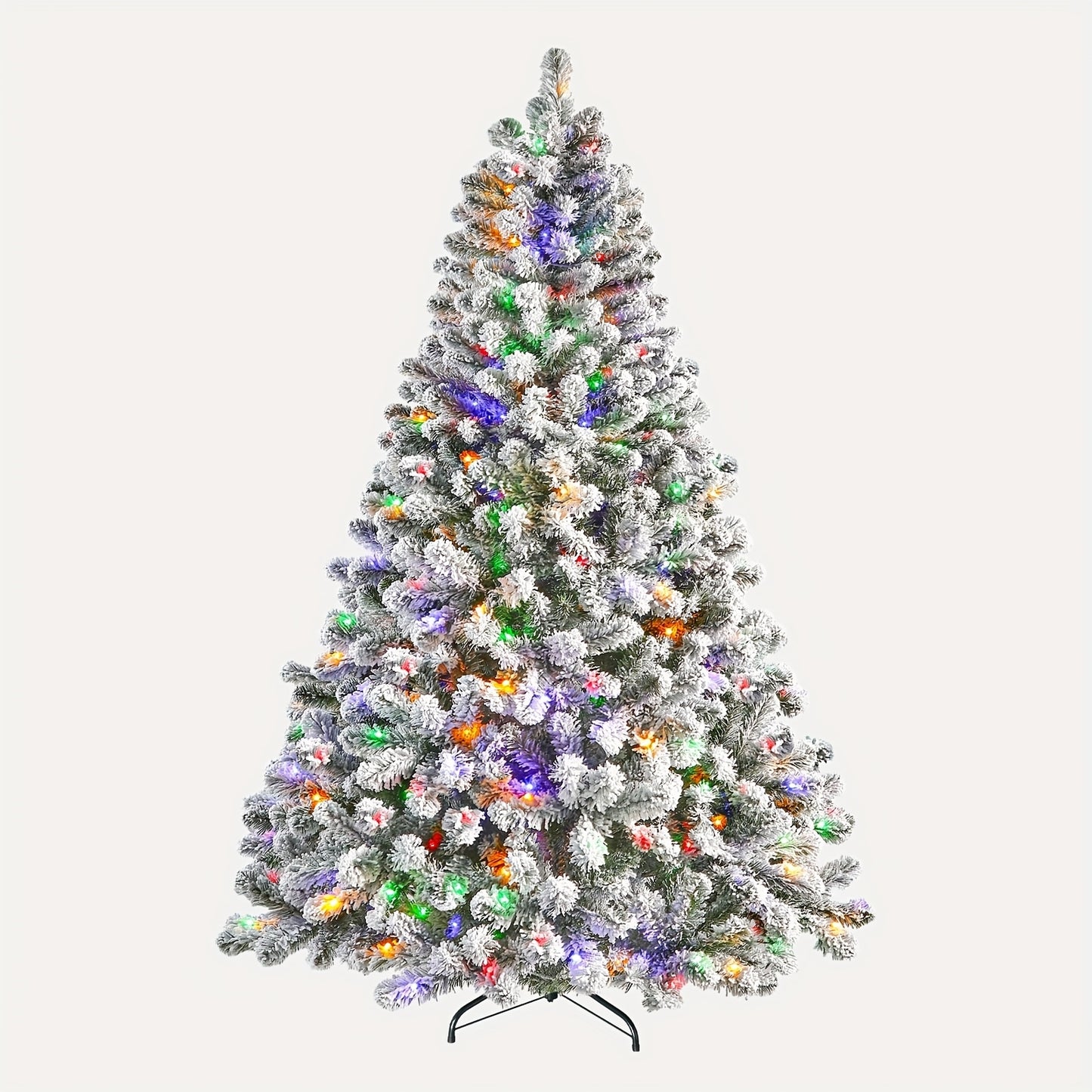 6.5ft Prelit Snow Flocked Artificial Christmas Tree with Remote Control - 170-640 RGB Lights, 378-1938 Branch Tips, Easy to Assemble, Minimal Fluff Shedding, Full & Lush Foliage for Home, Office, Party Decoration, 4/5/6/7/7.5
