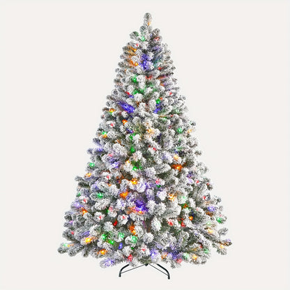 6.5ft Prelit Snow Flocked Artificial Christmas Tree with Remote Control - 170-640 RGB Lights, 378-1938 Branch Tips, Easy to Assemble, Minimal Fluff Shedding, Full & Lush Foliage for Home, Office, Party Decoration, 4/5/6/7/7.5