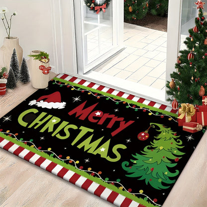 1pc holiday Christmas gift welcome doormat with Christmas joy poster design, suitable for living room, bedroom, bathroom, kitchen, and laundry room decoration, festive entrance mat seasonal decoration, Christmas Doormat, Fest