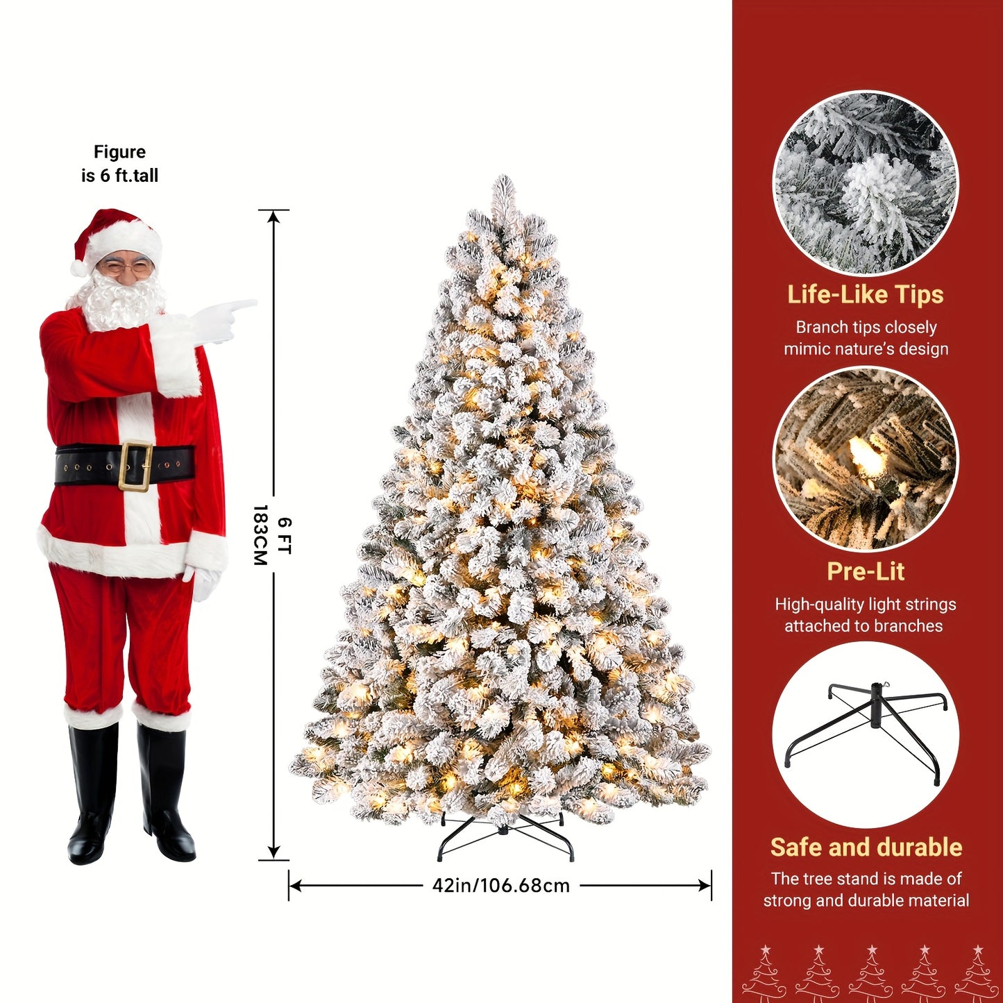 4/5/6/7/7.5/9ft Full Snow Flocked Xmas Tree 2025 New Style - 100-450 Warm White Lights, 301-1213 Lush Branches, Foldable Base | Ideal Holiday Decoration for Home/Office/Party