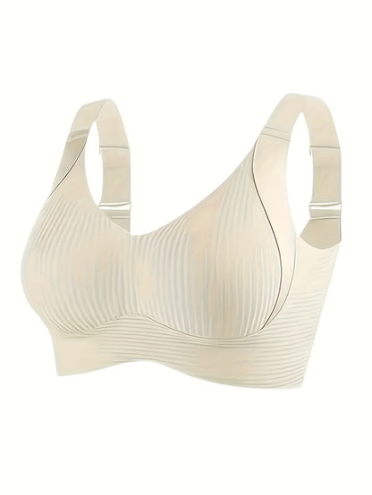 1/2/4pcs Women'S Seamless Bra - Elegant Solid Color, Wide Shoulder Straps And Built-in Bra, Comfortable And Breathable Wireless Support, No Padding Ribbed Texture - Available In White, Beige, Black, Brow