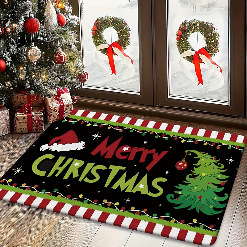 1pc holiday Christmas gift welcome doormat with Christmas joy poster design, suitable for living room, bedroom, bathroom, kitchen, and laundry room decoration, festive entrance mat seasonal decoration, Christmas Doormat, Fest