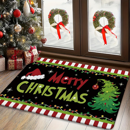1pc holiday Christmas gift welcome doormat with Christmas joy poster design, suitable for living room, bedroom, bathroom, kitchen, and laundry room decoration, festive entrance mat seasonal decoration, Christmas Doormat, Fest
