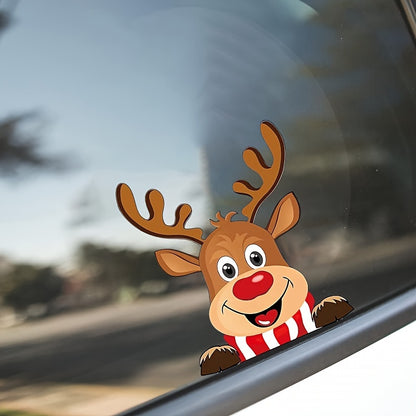Festive Holiday Vehicle Decals - Waterproof Santa & Reindeer Window Clings - Self-Adhesive Vinyl Christmas Decorations with Glitter, Suitable for Glass, Metal, Ceramic Surfaces - Anime Theme, Single Use